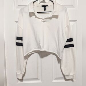 Forever 21 Polo Collared Crop Top Medium Terry Knit Rugby Preppy Varsity Casual